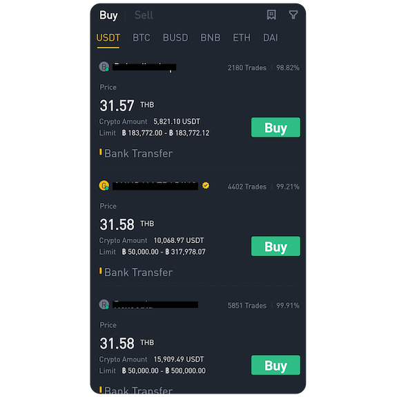 Deposit USDT in Binance via P2P screenshot