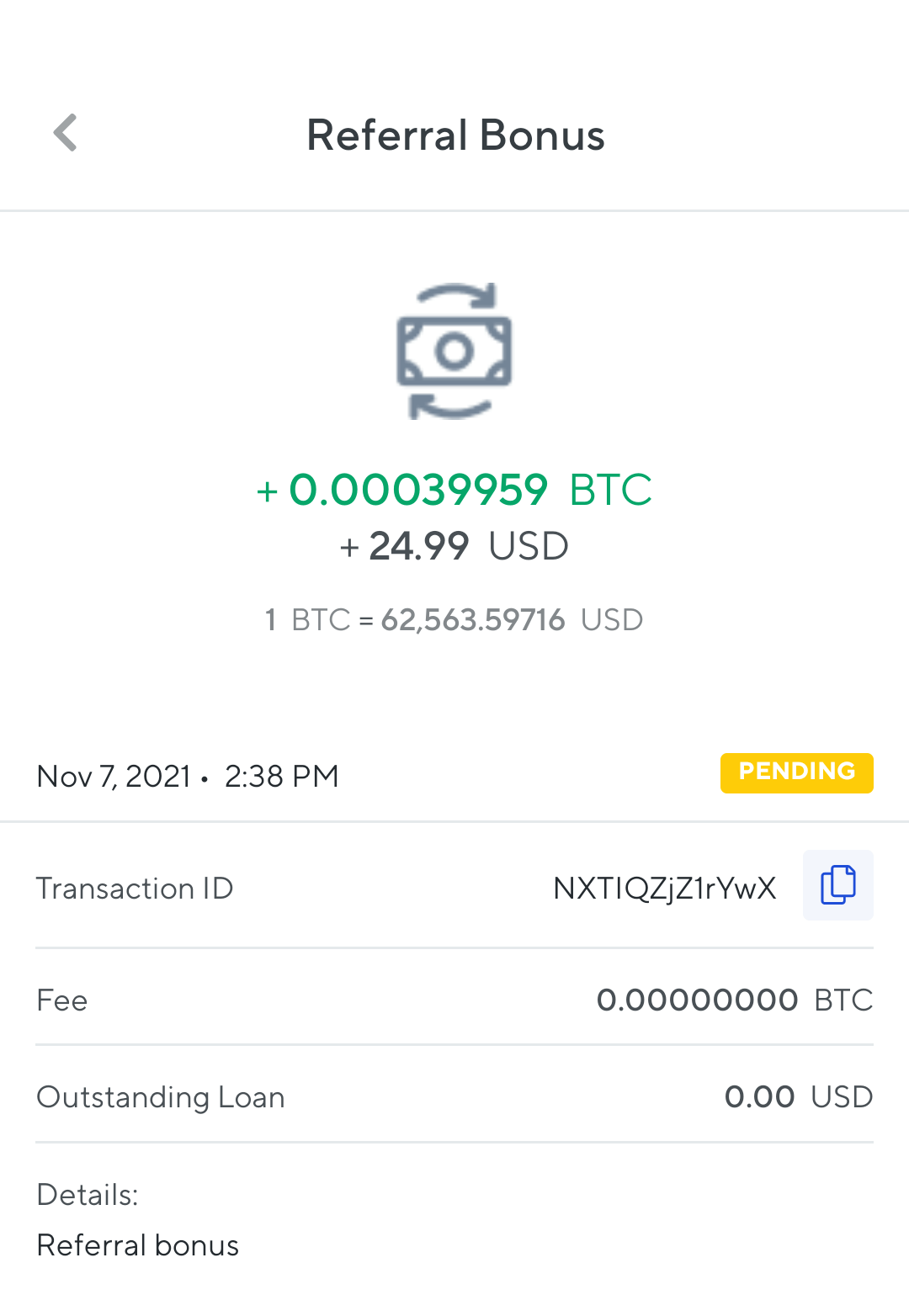 Nexo bonus transaction