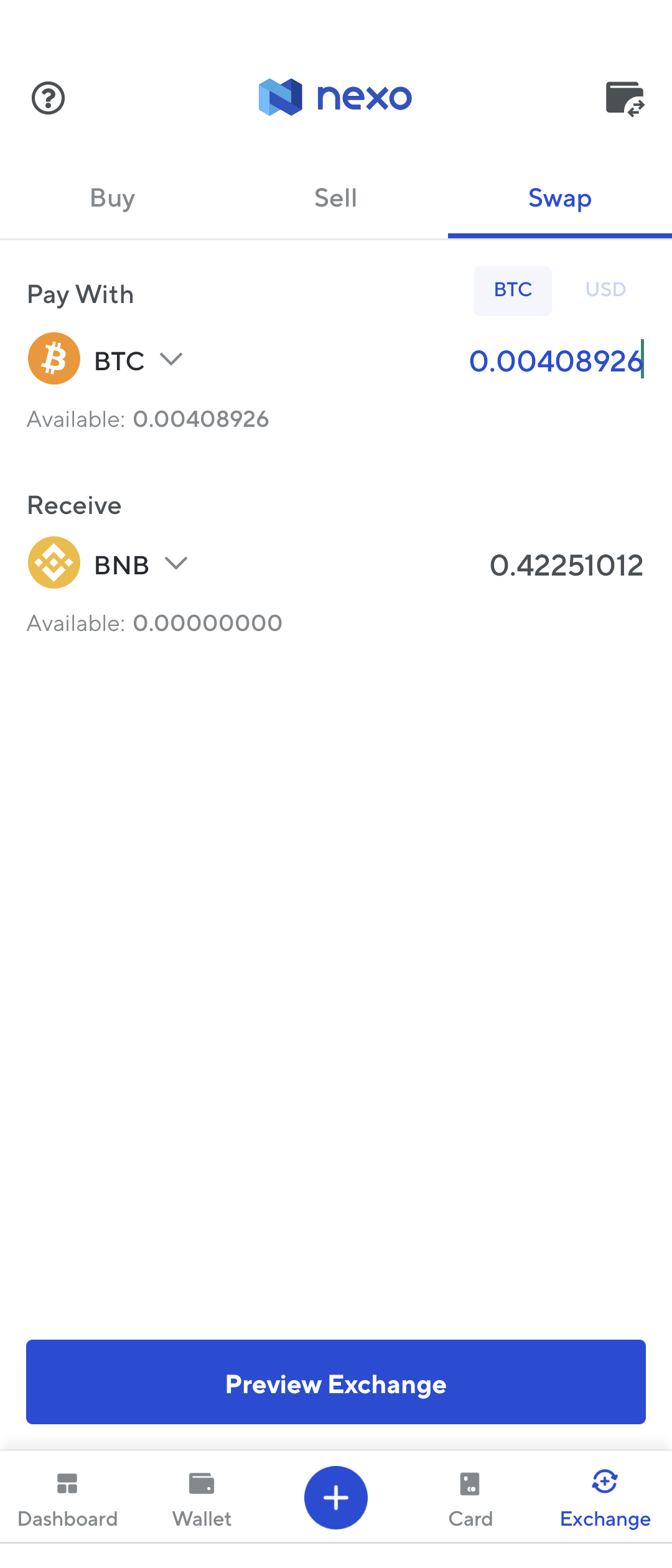 Nexo withdrawal page